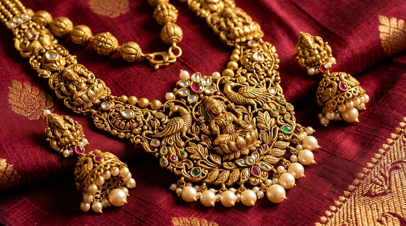 Traditional temple jewellery highlighting Indian heritage