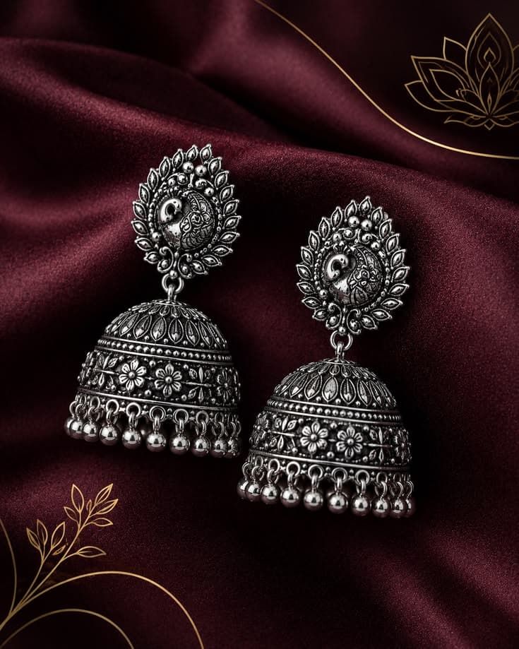Silver jhumkas for women